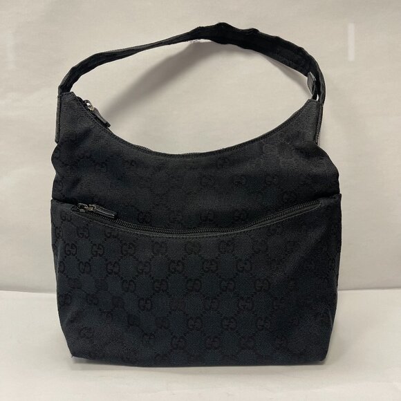 Gucci Black GG Canvas Hobo Bag w/ Leather Trim - Preowned - Picture 1 of 16
